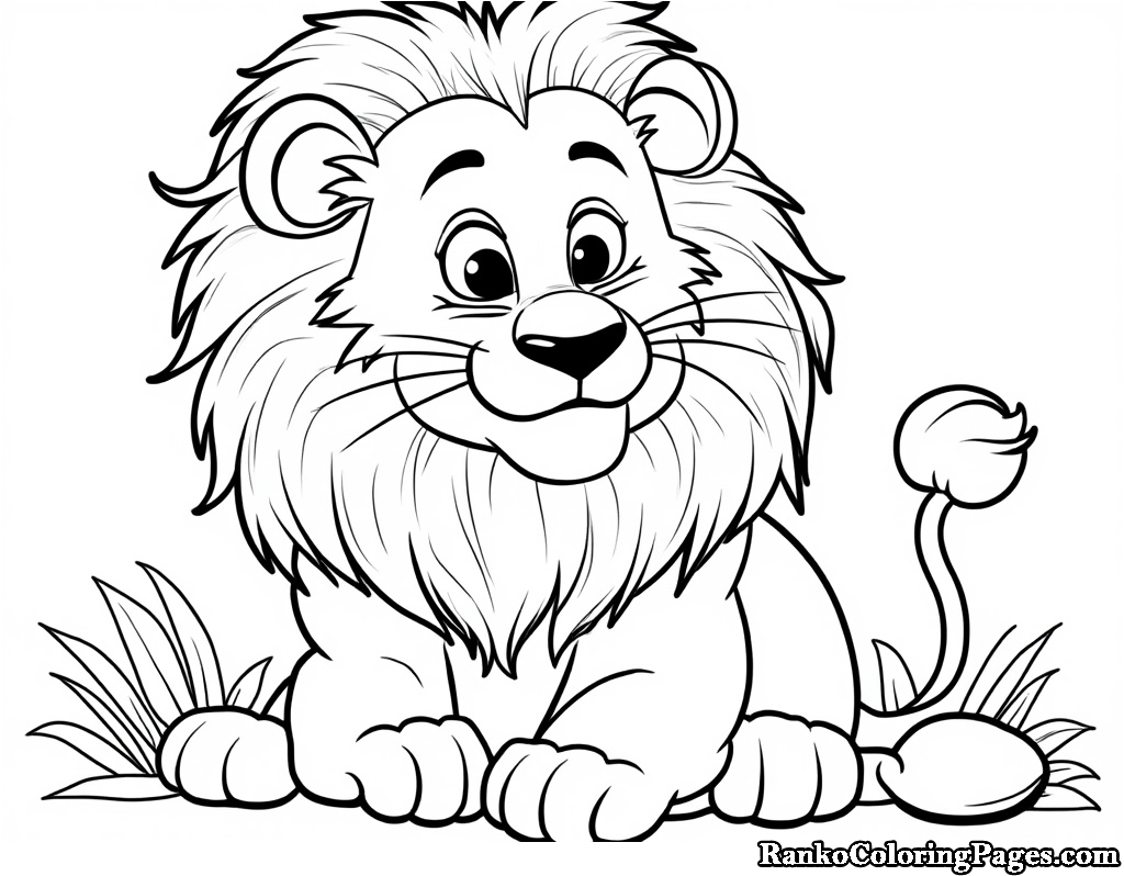 Baby Lion Sitting Pose Coloring Page For Kids