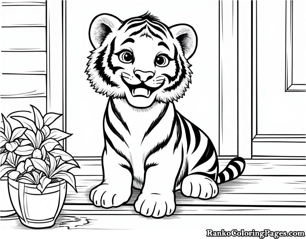 Baby Tiger In Porch Coloring Paper