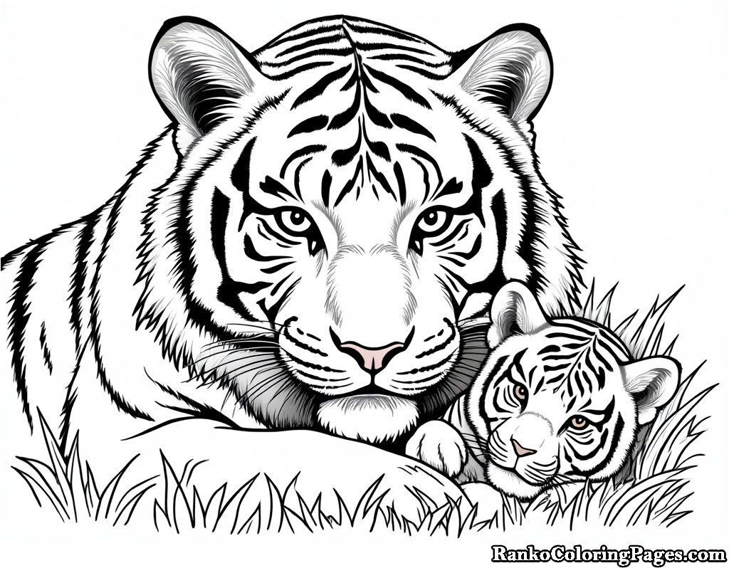 Baby Tiger With Mother Tiger Resting Printable Sheet