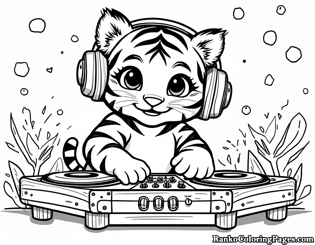 Dj Baby Tiger Coloring Paper For Kids