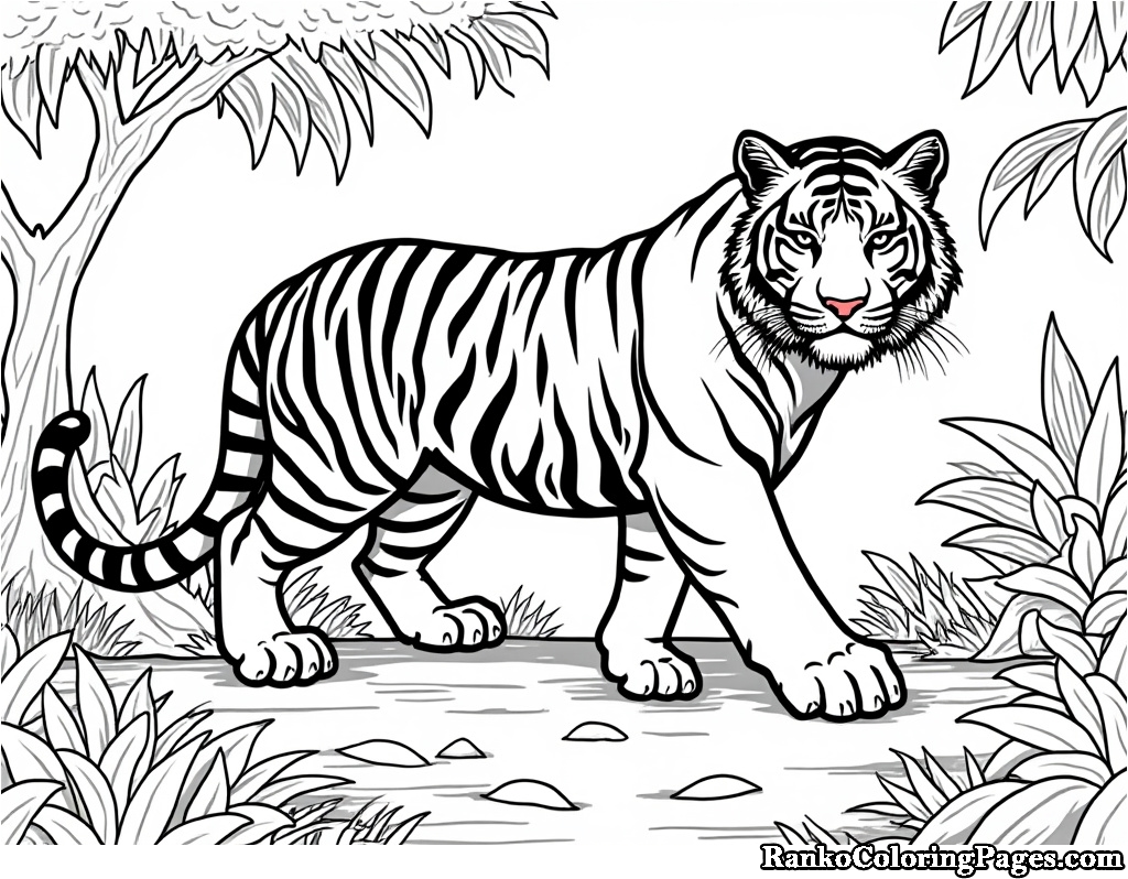 Front Face Side Pose Tiger Coloring Page For Teens