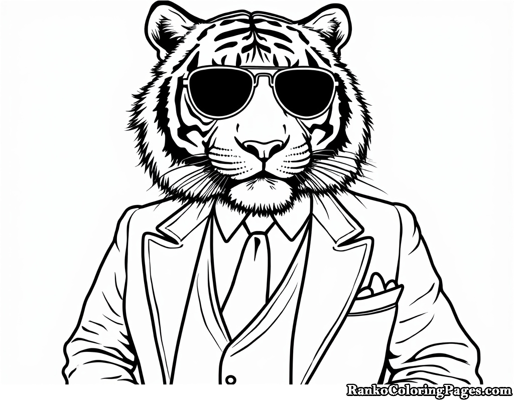 Gentleman Tiger With Sunglasses Coloring Page