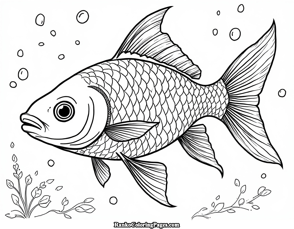 Gold Fish Line Art Image