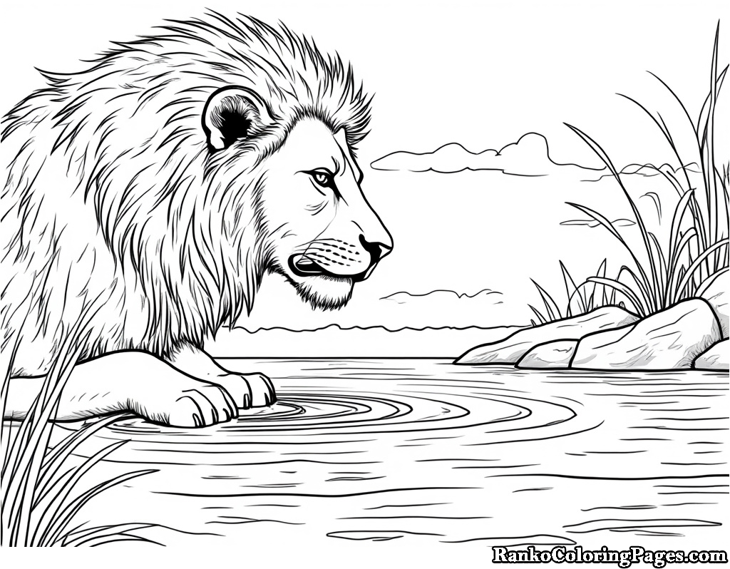 Lion Hiding Pose Coloring Page For Prey