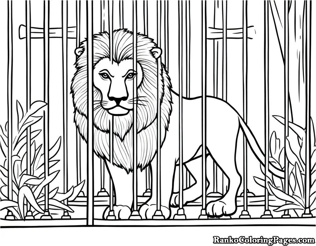 Lion In Cage Coloring Sheet