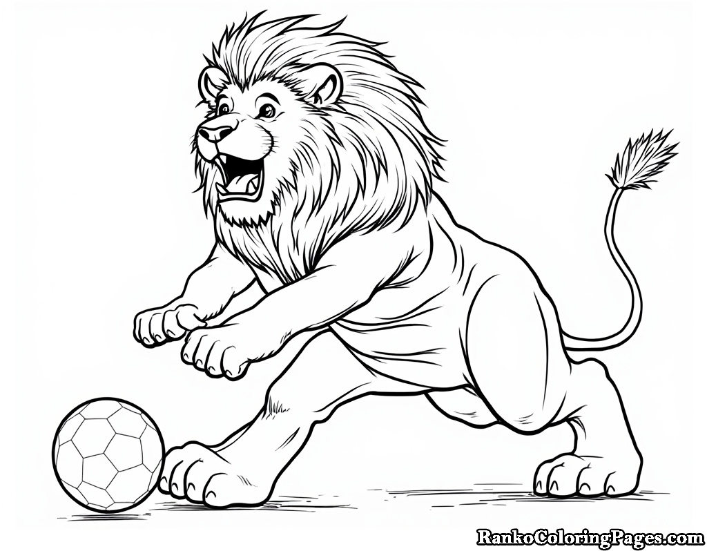 Lion Kicking Football Coloring Page