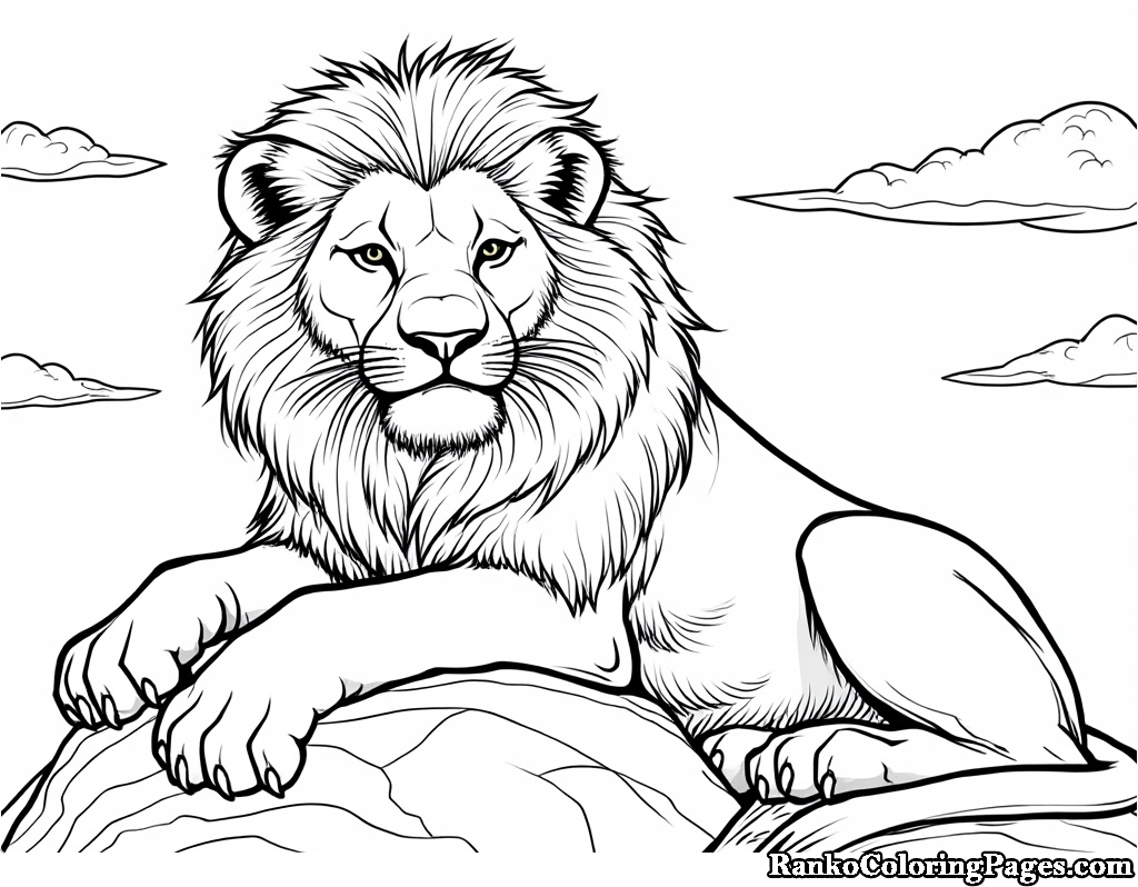 Lion Pose On Rocks For Coloring Sheet