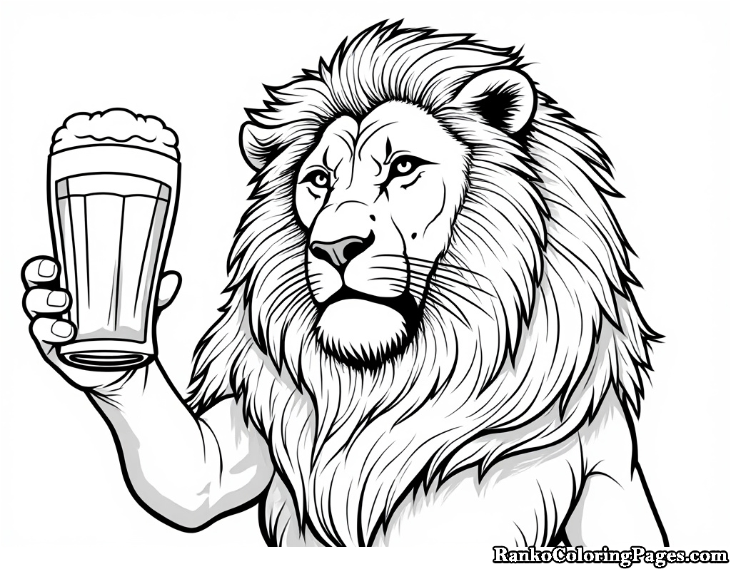 Lion With Beer Glass Printable Page