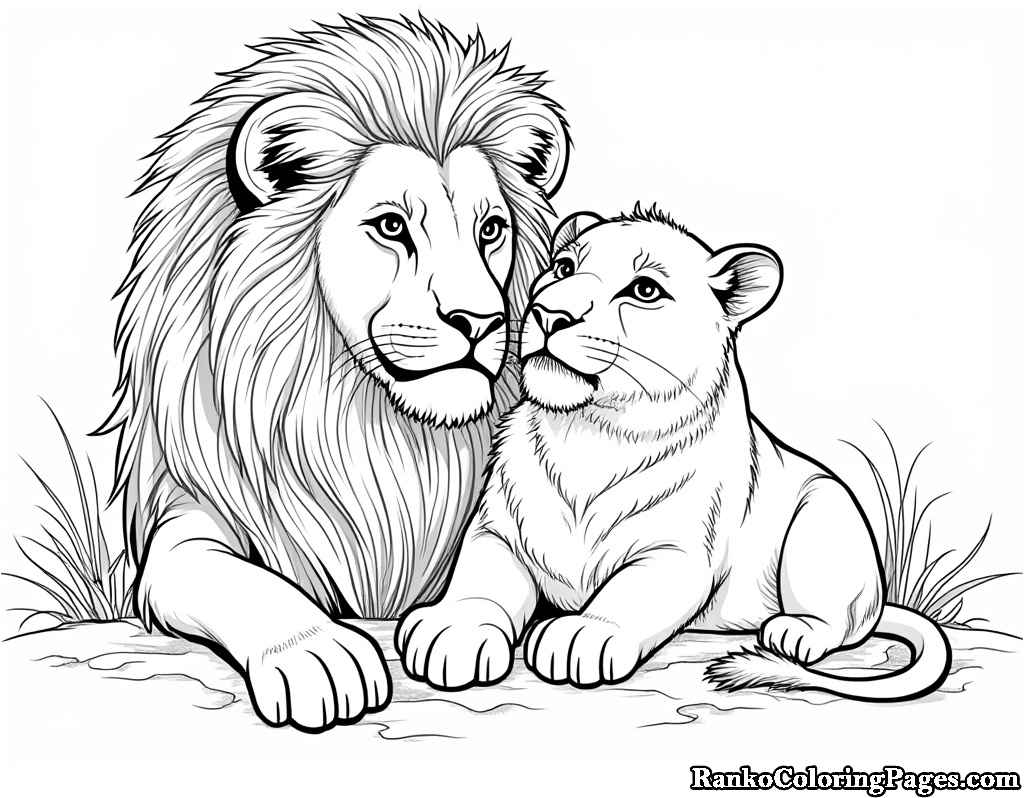 Lion With Lioness Coloring Page For Kids