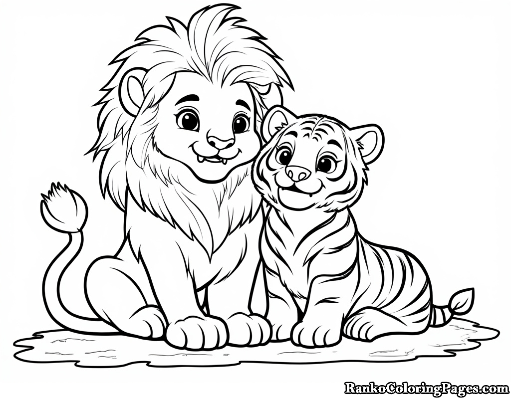 Lion With Tiger Coloring Page For School Students