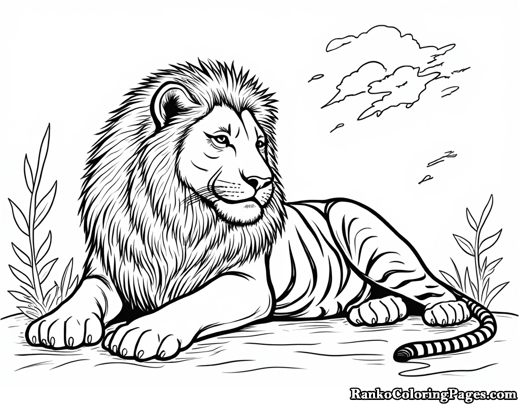 Relaxing Lion Coloring Page