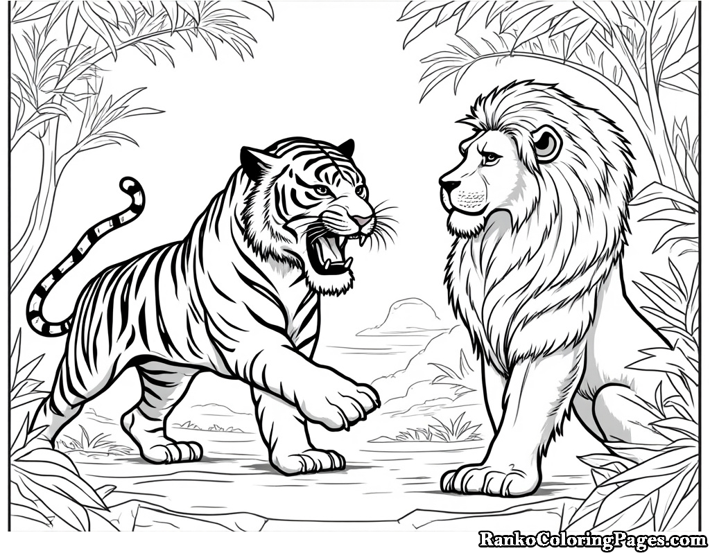 Roaring Tiger Calm Lion Coloring Sheet