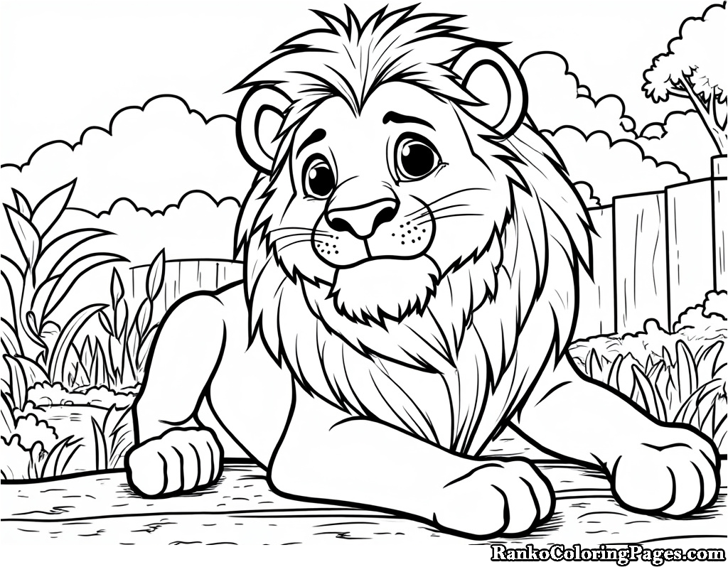 Sad Lion Sitting Pose For Coloring