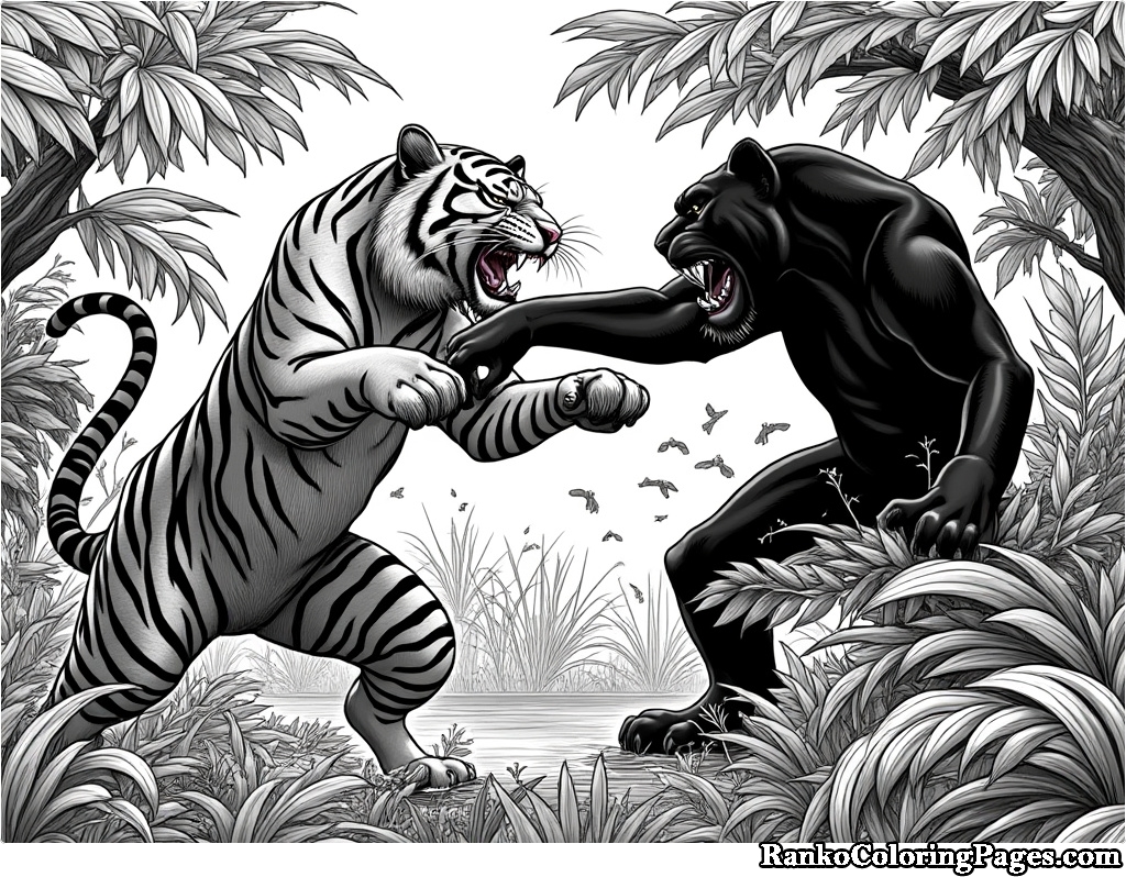 Tiger And Gorilla Fighting Coloring Page