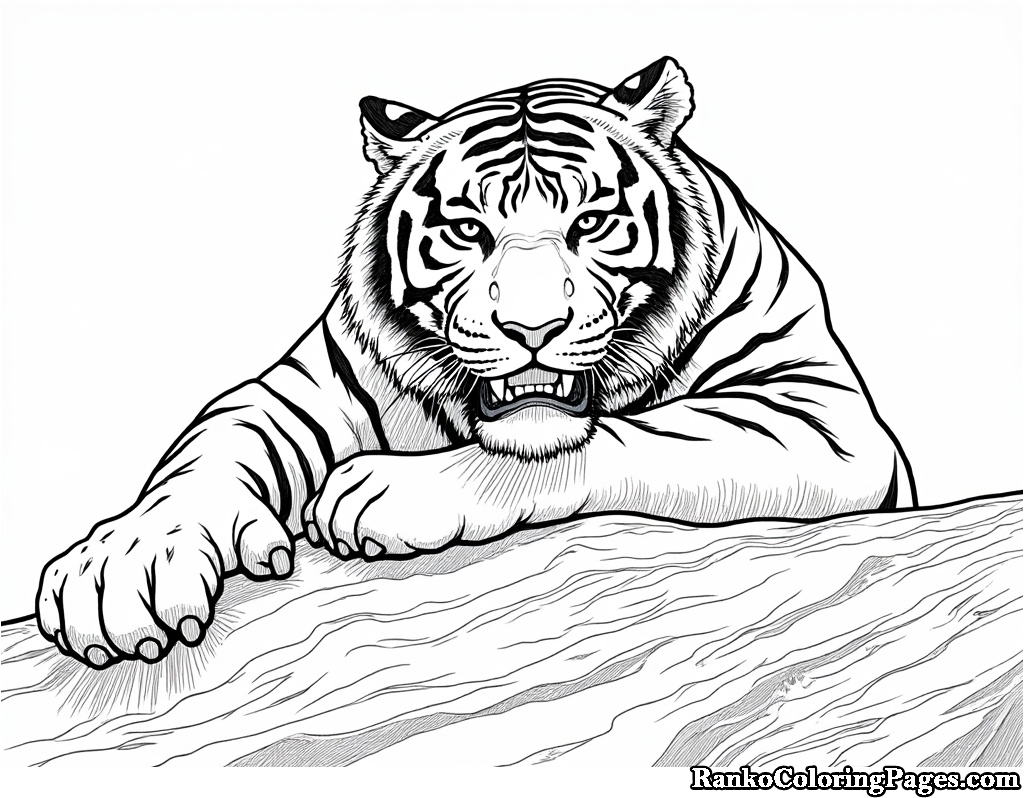 Tiger On Woods Coloring Sheet