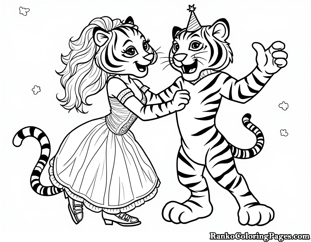 Tiger Tigress Dancing Birthday Coloring Ideas