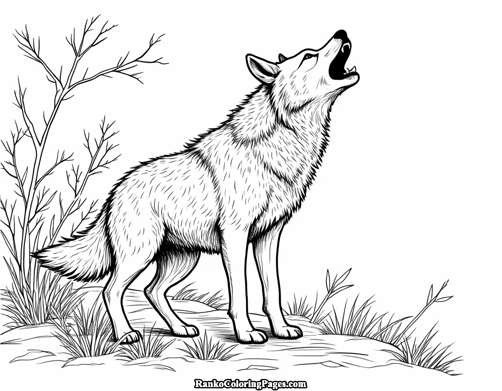 Wolf Howling Coloring Page