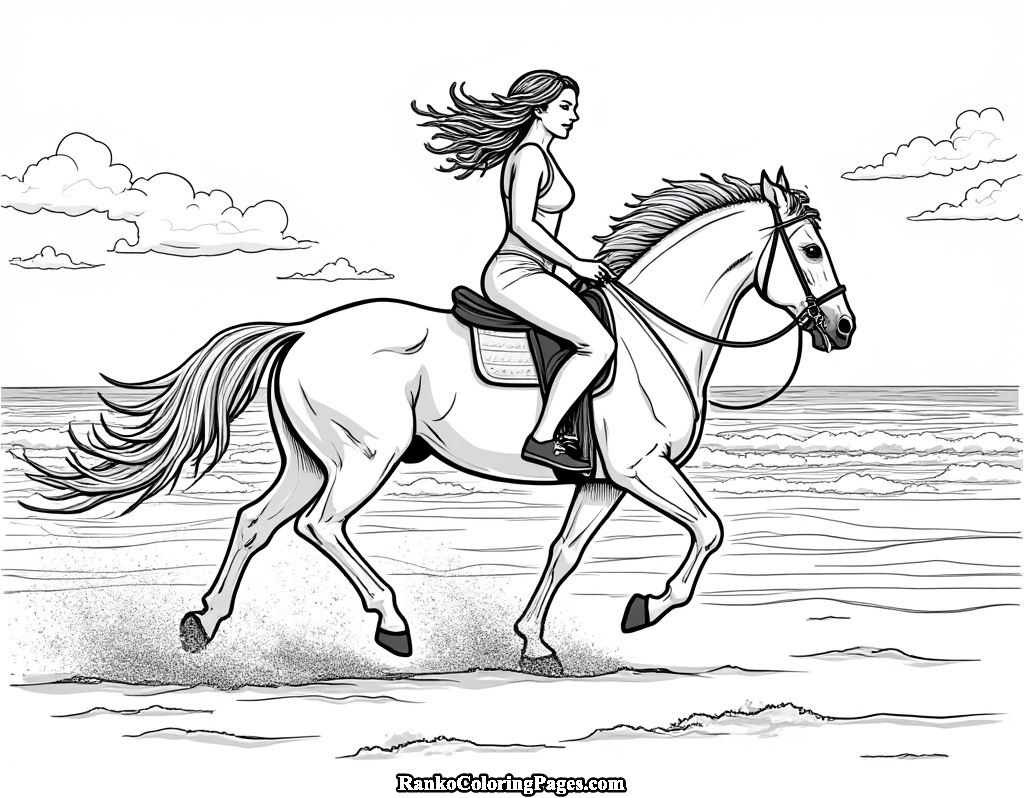 woman riding horse on beach